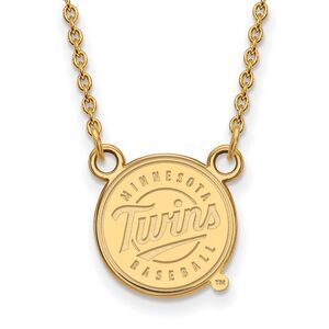 14K Yellow Gold MLB Minnesota Twins Small Logo Disc Necklace, 18 Inch